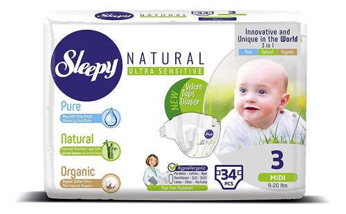 Soho Sleepy - Panales Naturales Para Bebe, Talla 3, 34 Unida