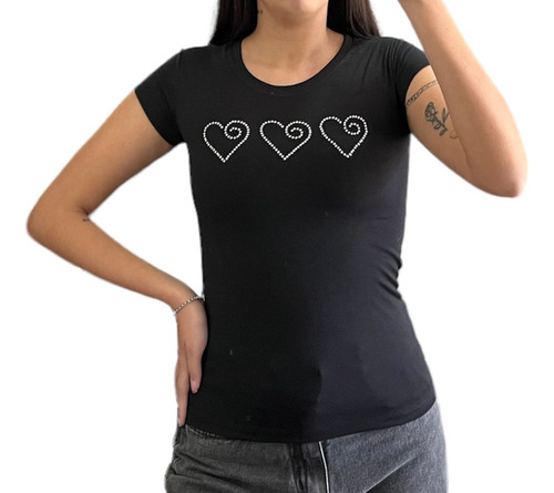 Remera Strass Corazon Mujer