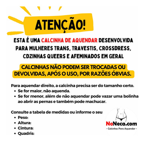 Noneca - Calcinha Aquendar Comportada - Moda Trans, Drags