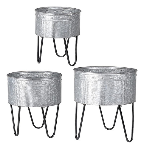 A&b Home D42183 Acoma Tinas De Metal Galvanizado, Juego De 3