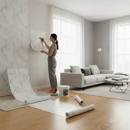 Rollo Vinílico Mármol 10m X 60cm Autoadhesivo Blanco | Cuotas sin interés