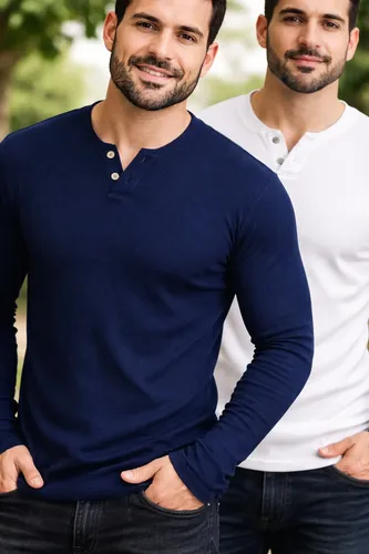 Kit 2 Camiseta Henley Masculina Manga Longa Slim 2 Botões