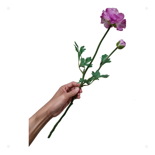 Ranúnculo Rosa Com 1 Flor E 1 Botão Artificial Premium 62cm