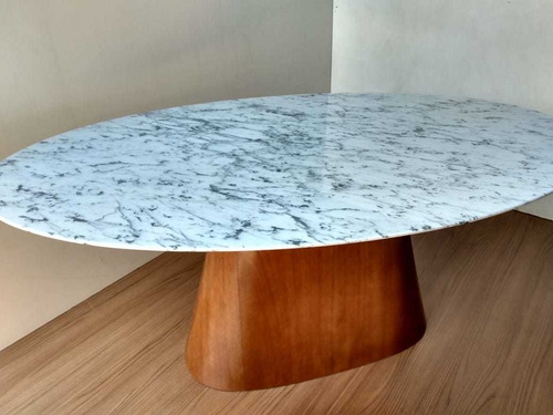Mesa Oval 1.90 X 0.90 Mármore Travertino/ Base Cônica