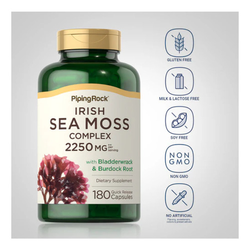 Sea Moss 2250mg 170cap Bladderwrack Burdock Root Piping Rock