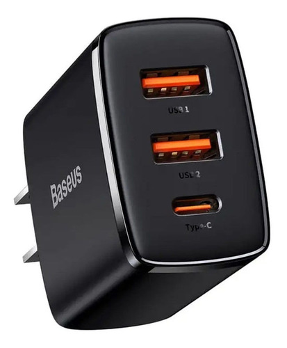 Adaptador Baseus 3 En 1 2 Puerto Usb 1 Puerto Tipo C 30w Neg