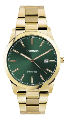 Reloj De Cuarzo Para Hombre Verde Con Fecha Y Correa Dorada