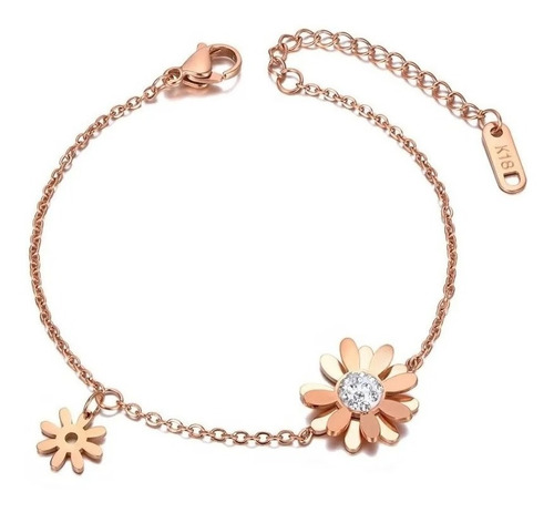 Oferta! Pulsera Flores Margaritas Oro Rosa 18k