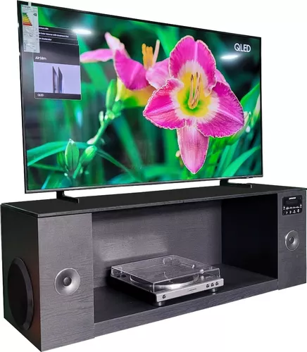 Mueble De Tv Modular Madera Con Sistema Parlantes Bluetooth