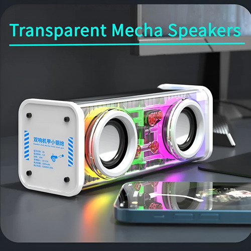 Altavoz V8 Bluetooth 5.0 Transparente Tws Rgb Bajo Potente Blanco