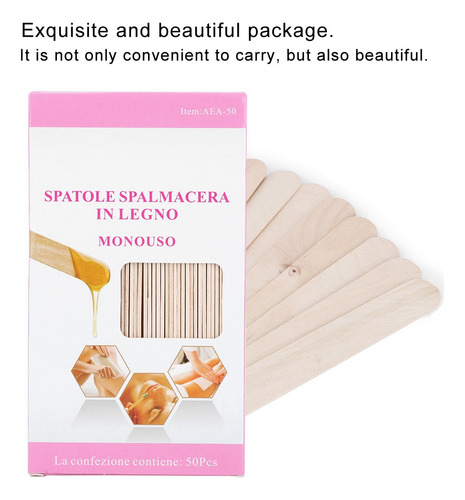 Barras Depilatorias Desechables De Madera, 50 Unidades