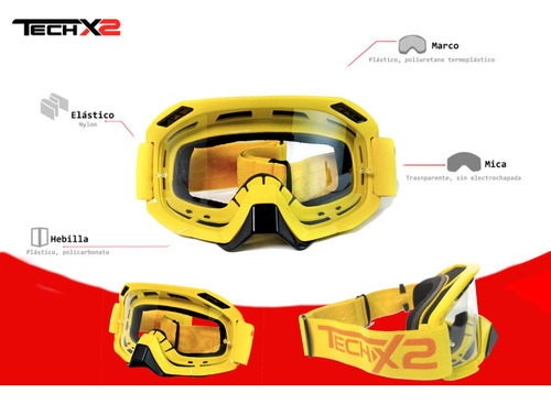 Goggle Techx2 Motociclista Amarillo Mica Transparente Cross