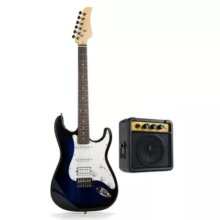 Guitarra Eléctrica Femmto Stratocaster Azul Y Negra Brillante mastil de Arce con Amplificador