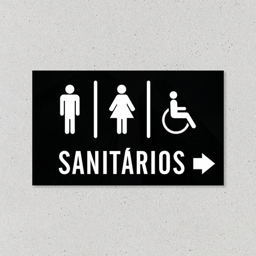 Placa Banheiro Masculino Feminino Cadeirante Seta Direita
