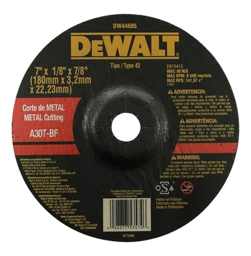 Disco Abrasivo C/metal 7  X 1/8  X 7/8  C/reb Dewalt