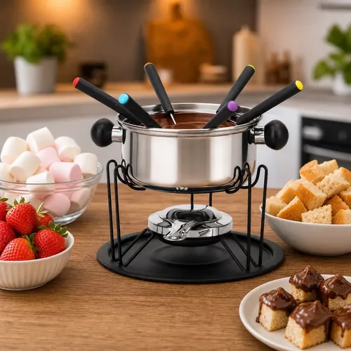 Kit Fondue 11 Peças Jogo De Panela Para Fondue 6 Pessoas Preto 0