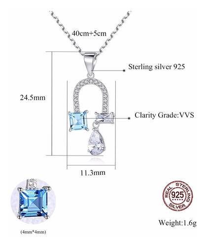 Imagen 5 de 5 de Collar Plata Fina 925 Topacio Azul Cielo Regalo Mujer Joyas