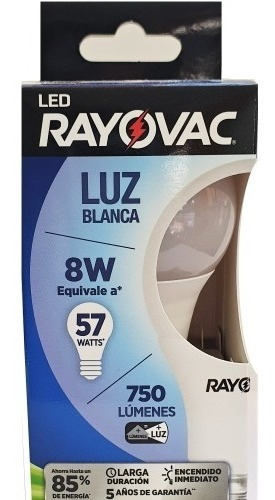 Lámpara Led Bombita Rayovac 8w/57w 750lm E27 Blanca Fría