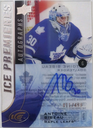 Antoine Bibeau Signed Hockey Card Autografo