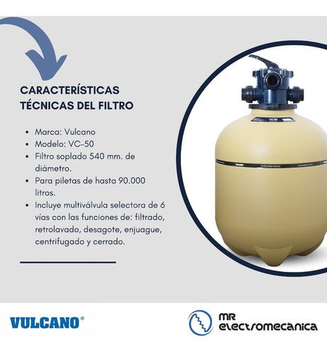Imagen 7 de 10 de Filtro Vulcano Pileta Vc50 + Bomba 0.75hp - 80.000 Litros