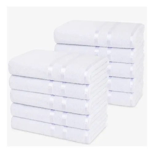Kit 10 Toalhas De Banho Hotel - Majo Home - 100% Algodão Branco Liso