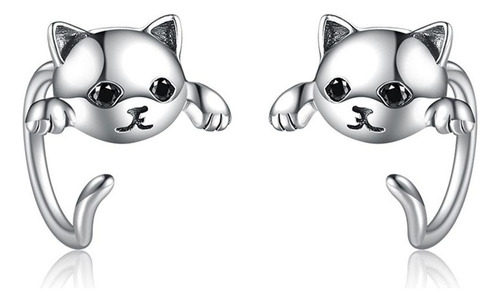 2 Uds.pendientes De Oreja De Gatito De Animales De Plata