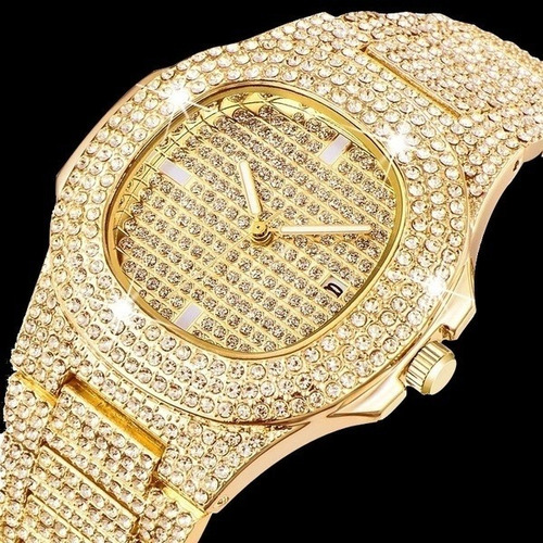 Moda Iced Out Reloj Hombres Diamante Acero Reloj