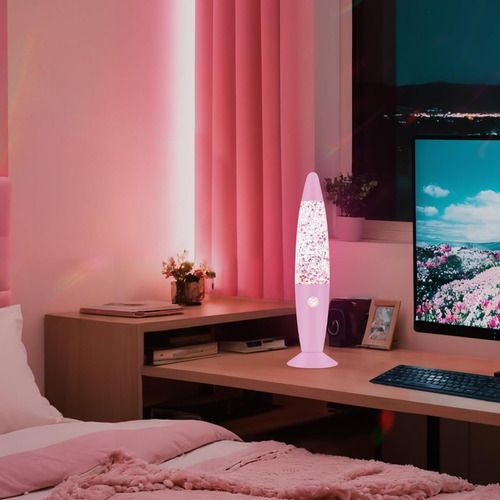 Vanful 13 Pink Lava Lamp Pentagonal Sparkles Glitter Lamp Estructura Rosa Pantalla Rosa