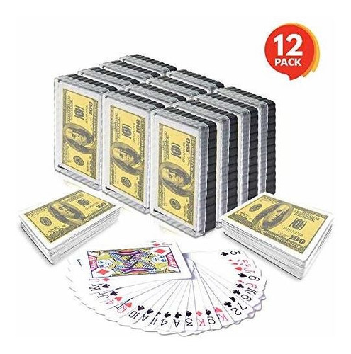 Gamie 100 Dollar Bill Playing Cards - Paquete De 12 Barajas 