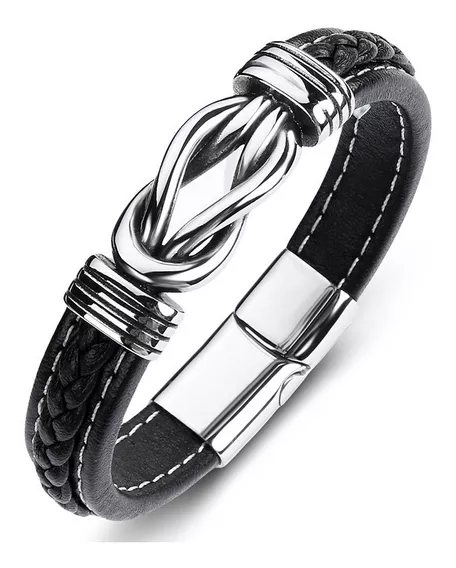 Pulsera Cuero Y Acero Hombre