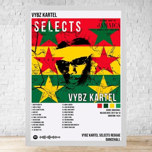 Cuadro Vybz Kartel 4 30x40 Con Vidrio Y Marco Madera C871 Blanco Clasico
