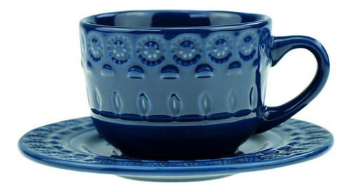 Cj 4 Xícaras Wolff Porcelana P/café C/pires Grace Azul 80ml