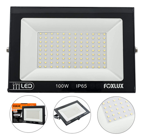 Refletor Led 100w 6500k Preto Bivolt  -  Foxlux