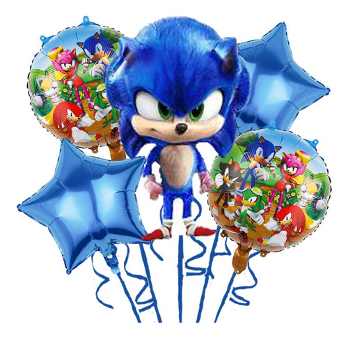 Globos Metálico Sonic Tipo Bouquet 5 Pcs