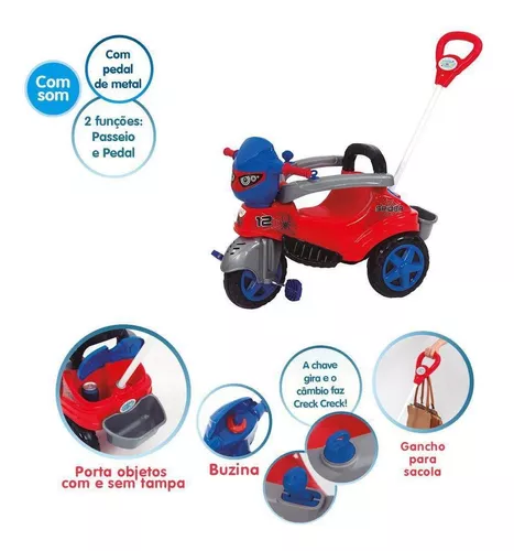 Triciclo Infantil Baby City Menina com Empurrador - Maral