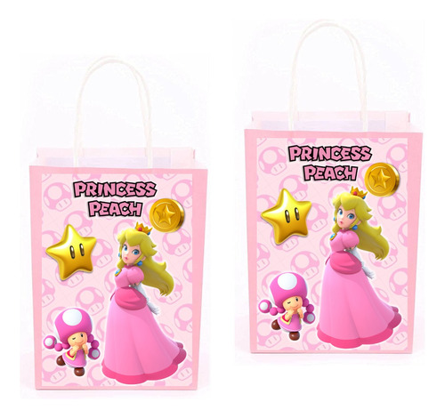 Bolsas De Kraft Princesa Peach Super Mario Cotillón X 12