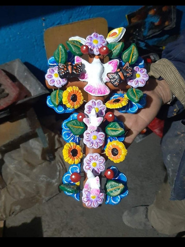 Barro Metepec - Cruz Decorada - Artesanía Mexicana 