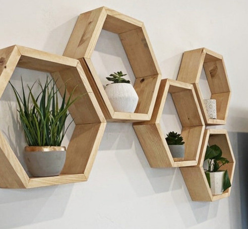 5 Uds Estante Hexagonal Flotante Madera Pino Plantas  