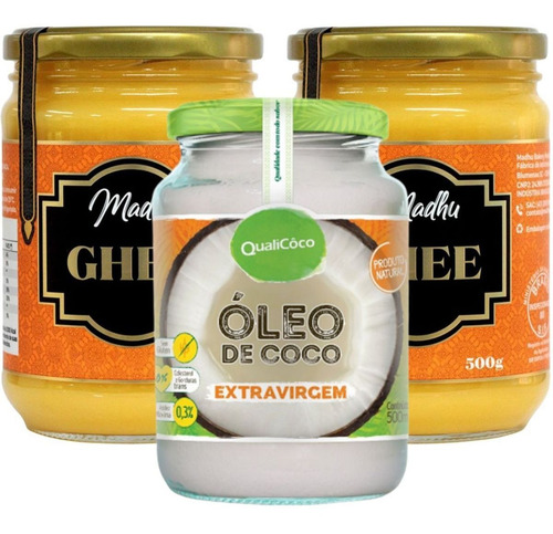 2 Manteiga Ghee 500ml + 1 Oleo Coco Extra Virgem 500ml