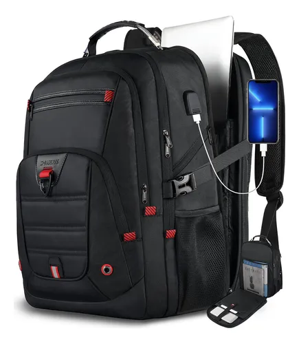 Mochila para hombre, mochila de viaje extra grande de 50 litros con puerto  de carga USB, mochila para laptop de 17 pulgadas, resistente al agua, gran