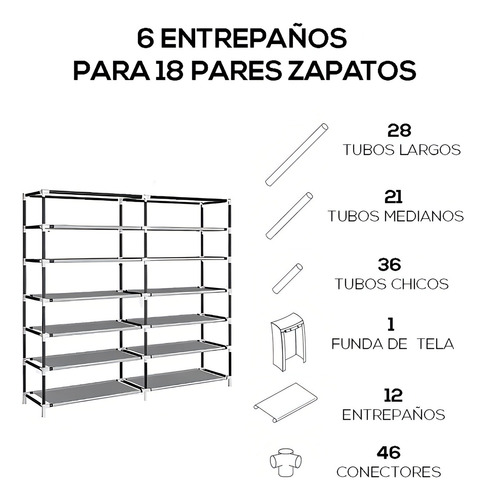 Zapatera Fasilyt YUB-012 organizador de 6 niveles closet de zapatos tenis color negro