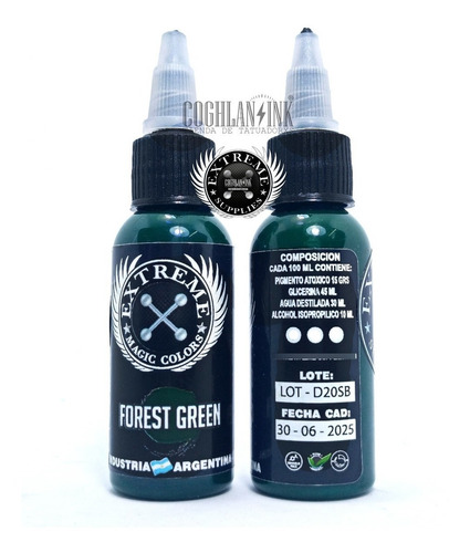 Imagen 3 de 3 de Tinta Tattoo Extreme Forest Green X 1oz Tatuajes Tatuar