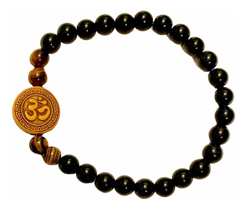 Pulsera Obsidiana Negra Y Ojo Tigre Om - Espiritu Dharma