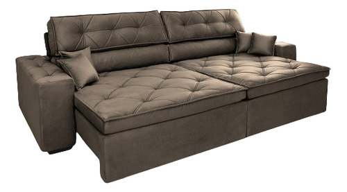 Sofá Retrátil e Reclinável 2,92m com Molas Cama inBox Estilo Suede Velusoft Café