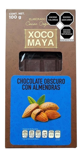Imagen 1 de 4 de Barra De Chocolate Oscuro Con Almendras Xoco Maya