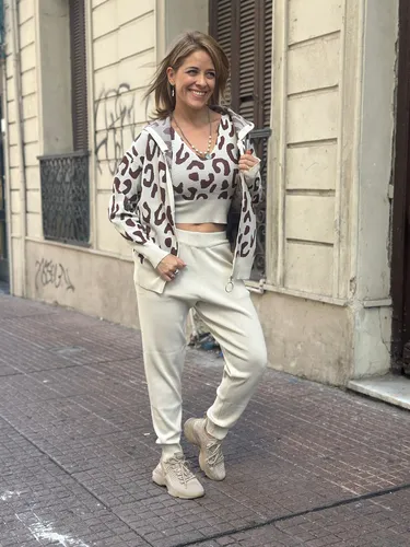 Conjunto Tejido Dama 3 Piezas Campera Pantalón Top 33sp-008 Beige Unico