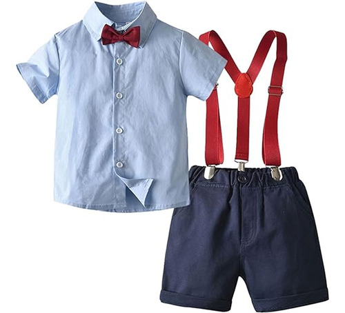 Conjunto 3 Piezas De Niño Bermuda Camisa Suspensores