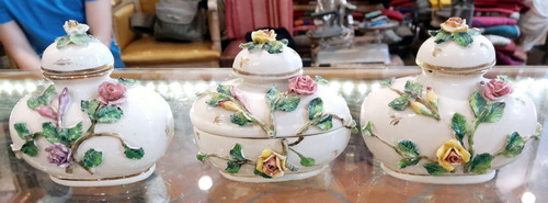 Porcelana Capodimonte Italy Floral Set Tocador 3 Piezas Leer