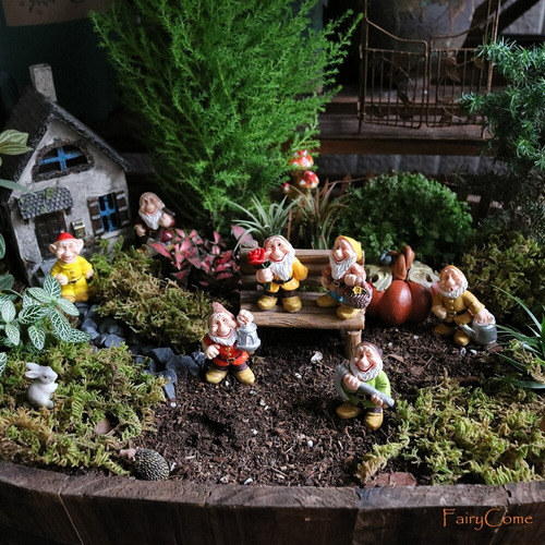 Figurita Gnomos 7 Enanos Decora Plantas Casa De Muñecas