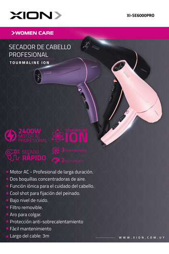 Secador De Pelo Xion Xi-se6000pro Tourmalina Iónico